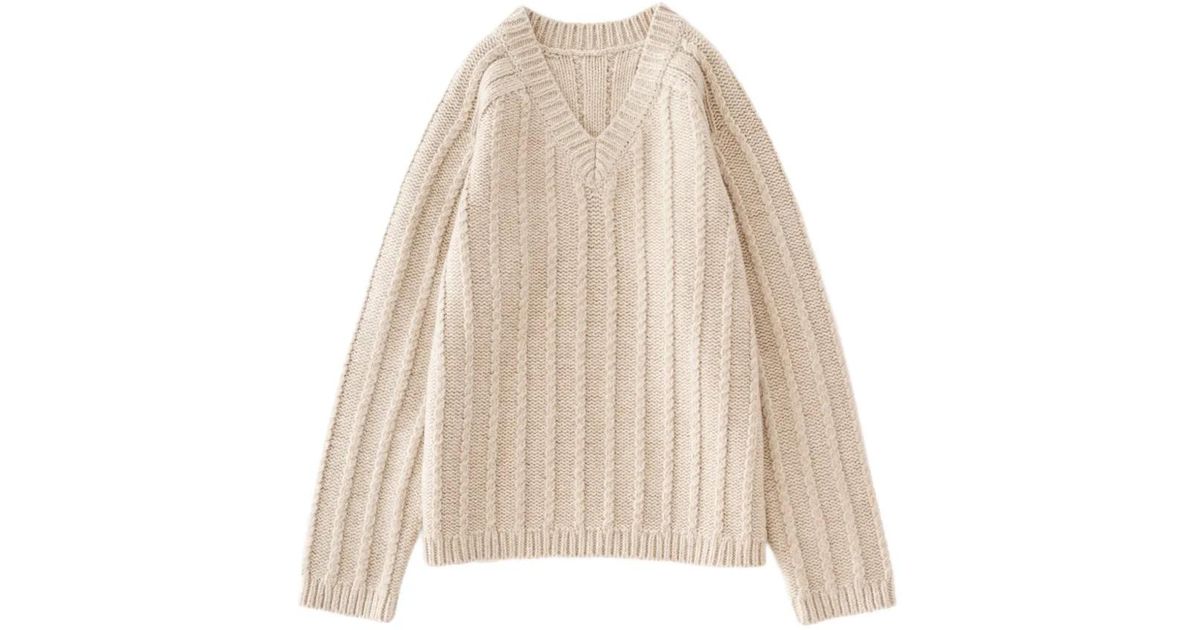 Studio Nicholson Pull En Maille Torsadée Sussex À Col V in Natural 