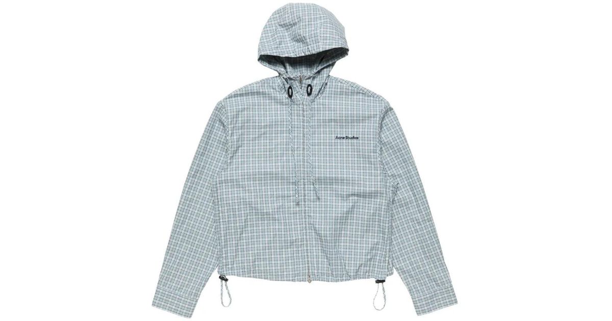 Acne Studios Hooded Check Jacket in Blue | Lyst