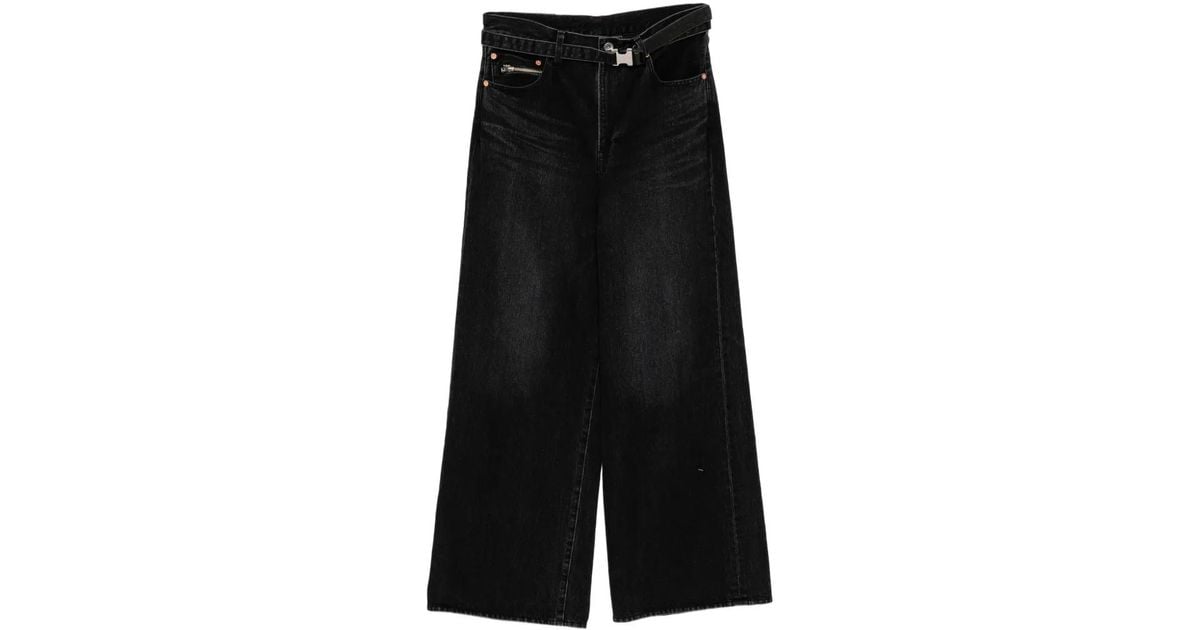 Sacai Wide Denim Pants in Black for Men | Lyst