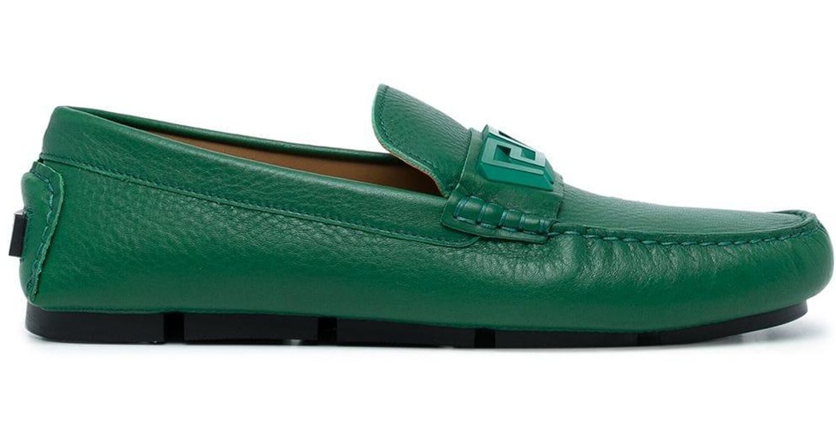 Versace Leather La Greca Pebbled Loafers in Green for Men | Lyst Canada