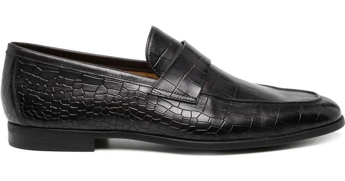 Magnanni Crocodileembossed Leather Loafers in Black for Men Lyst