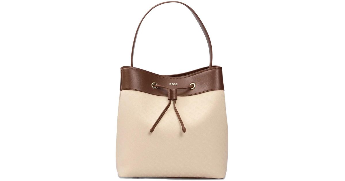 BOSS Drawstring Top-Handle Bucket Bag in Natural | Lyst