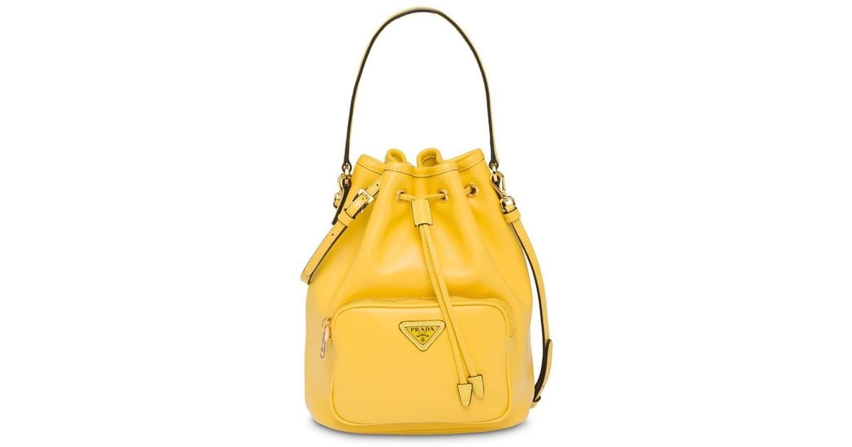 Prada Duet Leather Shoulder Bag in Yellow | Lyst