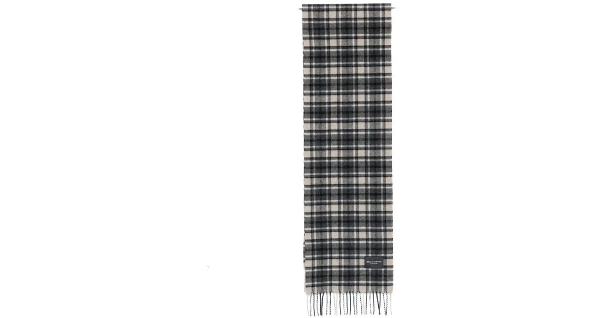 Marc O' Polo Check-Pattern Fringed Scarf in White for Men | Lyst