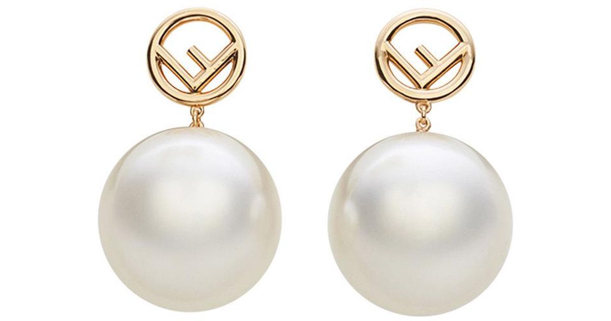 Fendi Leather Pearl Logo Earrings in 
