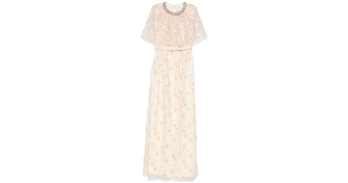 Self-Portrait Sequined-Florals Embellished Dress in White | Lyst