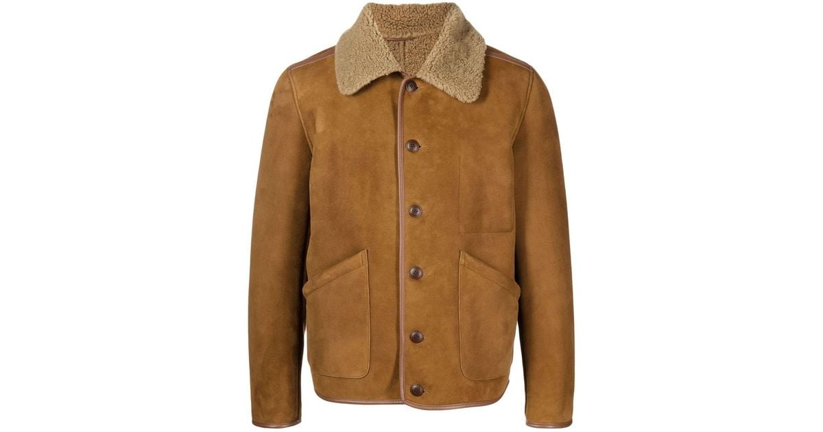 YMC Brainticket Shearling Buttonup Jacket in Brown for Men Lyst UK