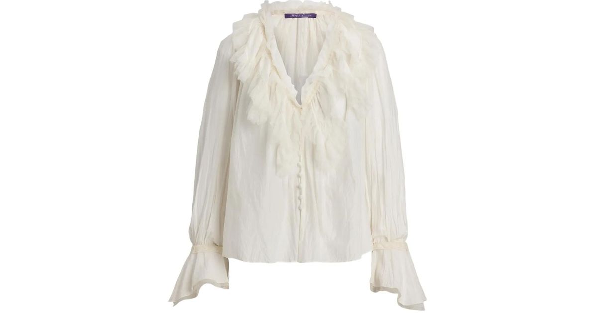 Ralph Lauren Kensley Ruffle-Detail Bell-Sleeve Blouse in White | Lyst UK