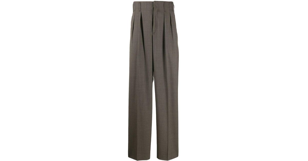 Maison Kitsuné Wool Pleated Trousers in Brown - Lyst