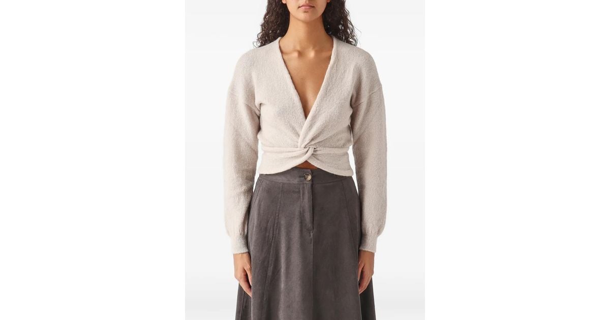 Nenette Moon Twist-Front V-Neck Cardigan in Natural | Lyst