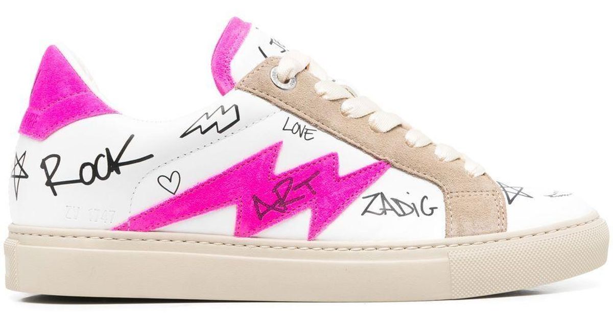 Zadig & Voltaire Logo-print Leather Sneakers in Pink | Lyst