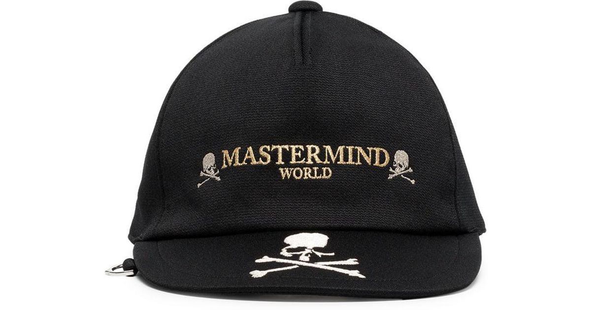 Black Embroidered Skull And Logo Cap 