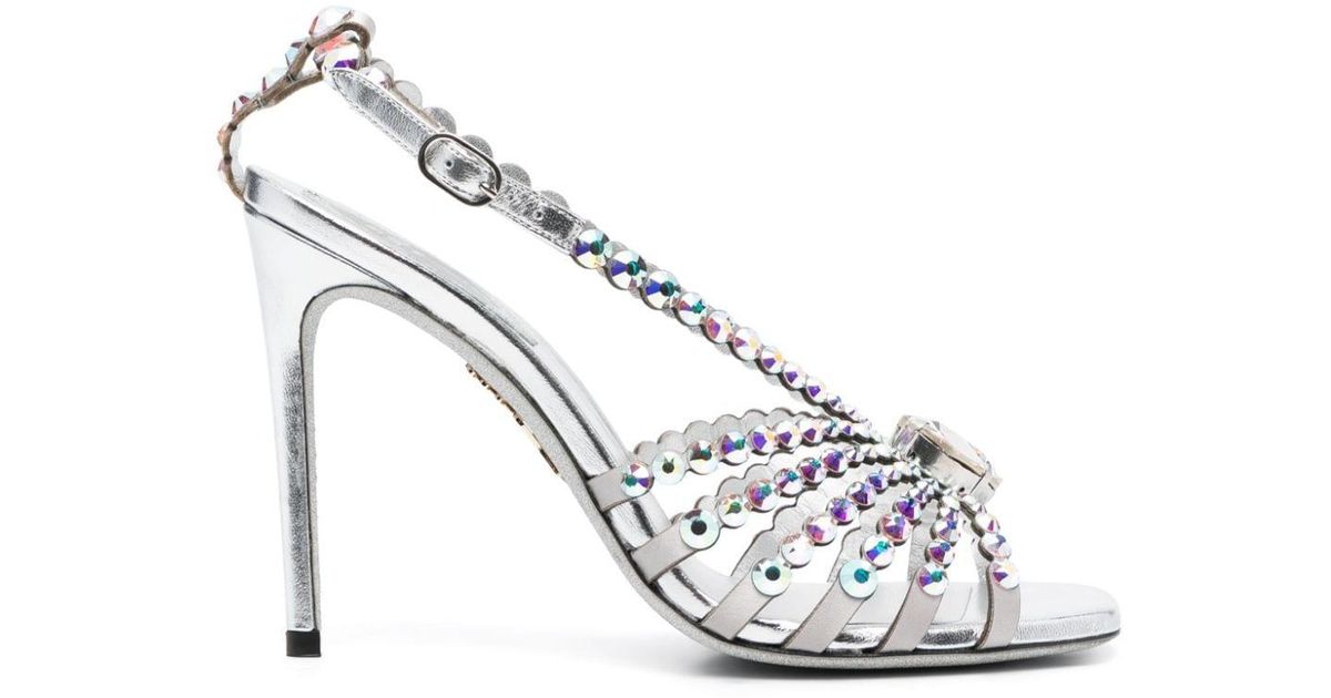 Rene Caovilla Heart Cinderella 105mm Leather Sandals in White | Lyst