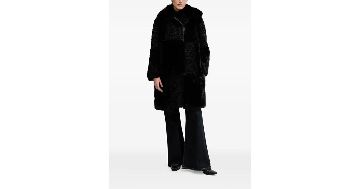 DKNY Winter Faux-Fur Coat in Black | Lyst
