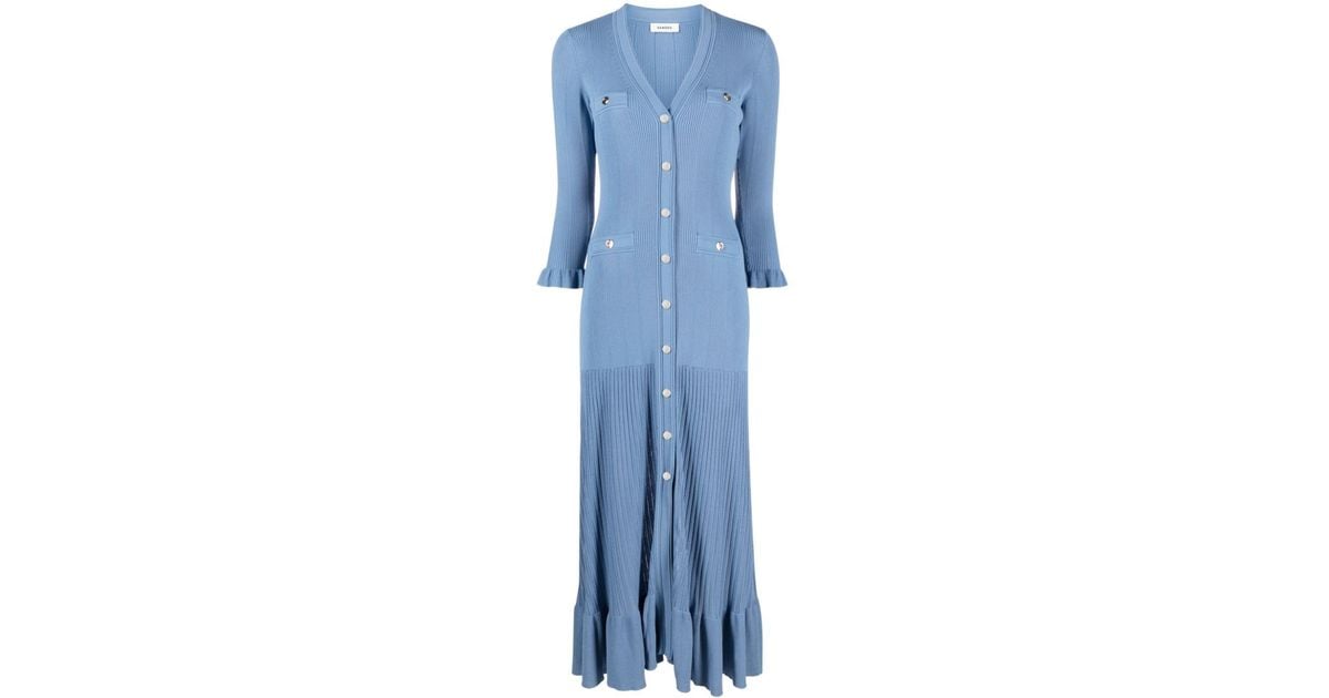 Sandro Ribbed Knit Midi Dress in Blue | Lyst