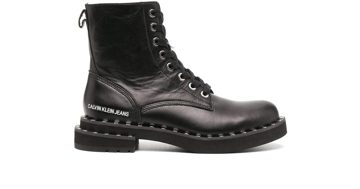 Botas militares con apliques Calvin Klein de Cuero de color Negro | Lyst