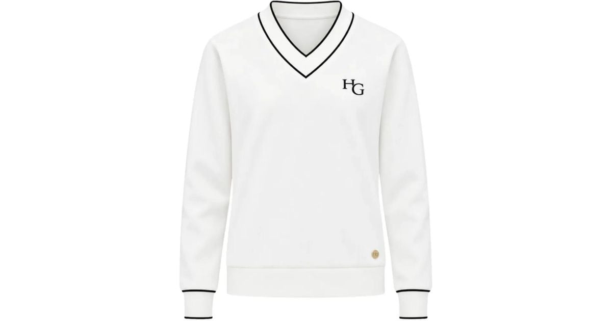 HOUSE OF GRAVITY V-Neck Logo-Print Sweater in White | Lyst
