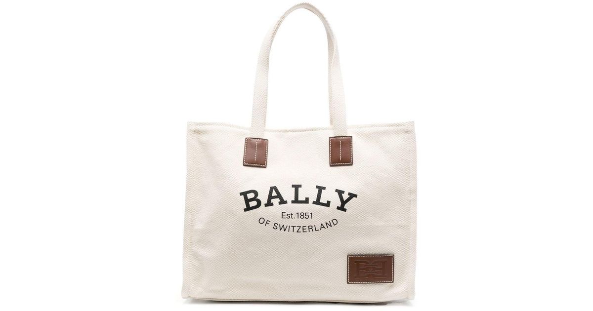 Bally Leather Crystalia Logo-print Tote Bag in Natural | Lyst