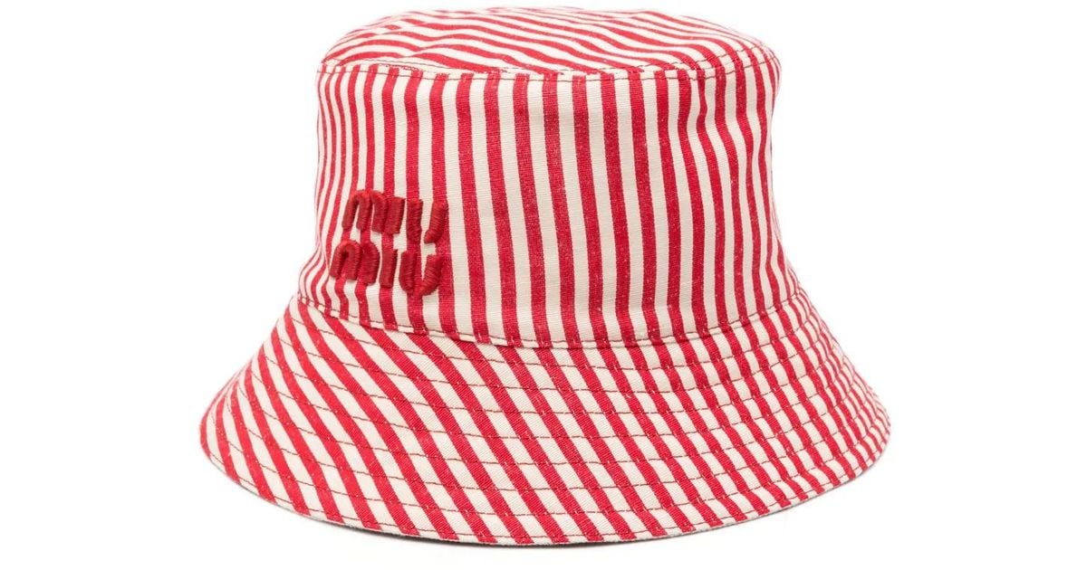 Miu Miu Reversible Bucket Hat With Pouch in Red | Lyst UK