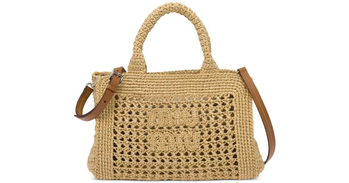 Miu Miu Crochet-knit Tote Bag in Metallic | Lyst