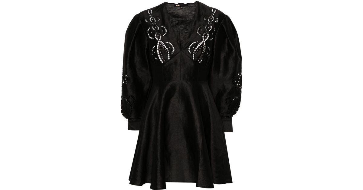 Robe Evasee A Broderie Anglaise Maje en coloris Noir Lyst