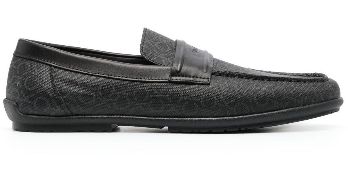 Calvin Klein Jacquard-monogram Loafers in Black for Men | Lyst