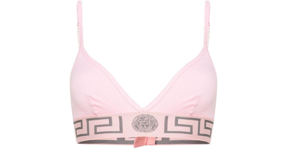 Pink Greca Border Bralette by Versace Underwear on Sale