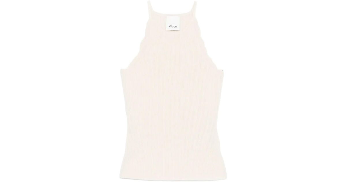 Allude Scalloped Ribbed Tank Top in White | Lyst UK