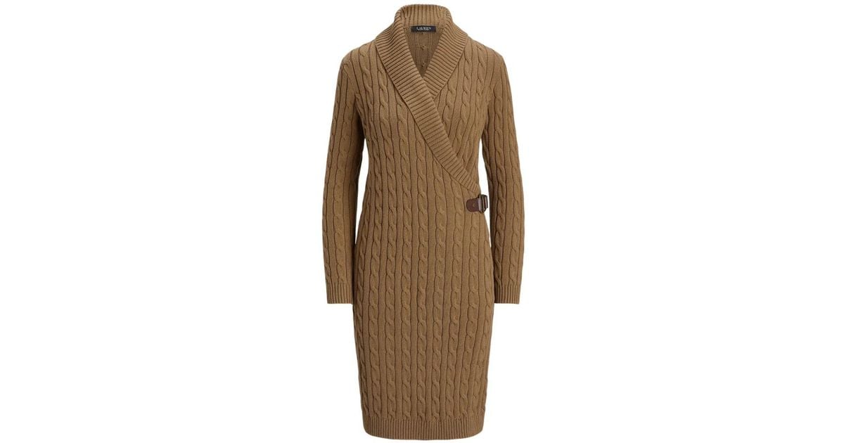 Ralph Lauren Cable-Knit Wrap Dress in Natural | Lyst UK
