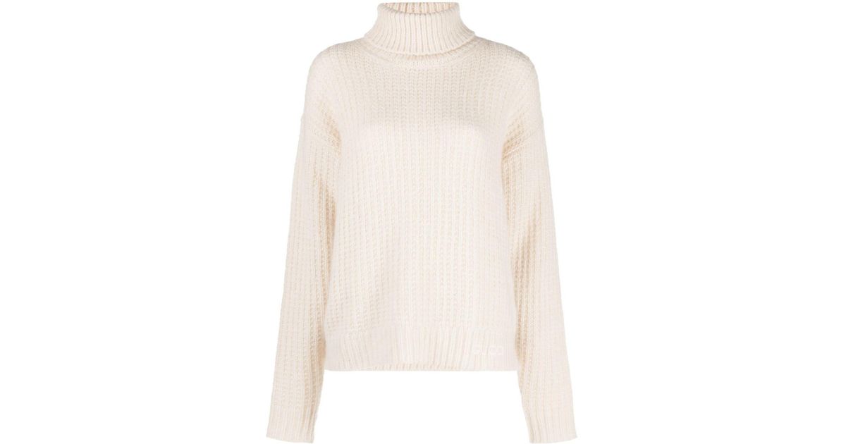 Gucci logo-embroidered knitted roll-neck jumper - Neutrals