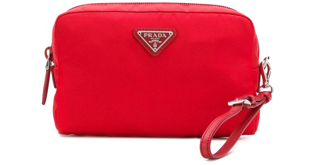 Lyst Prada Logo Plaque Makeup Bag In Red