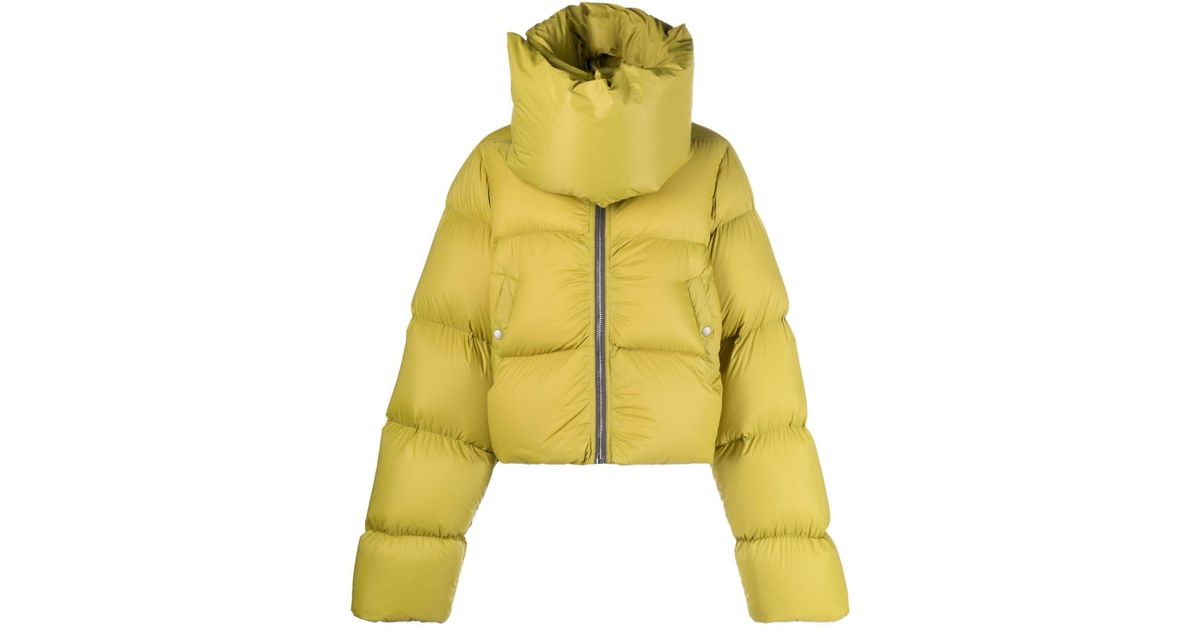 Rick Owens Funnelneck Puffer Jacket in Yellow Lyst
