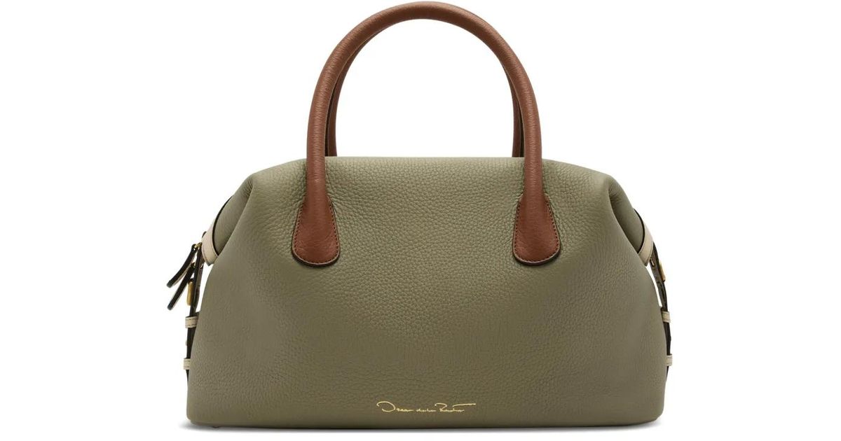 Sac Oscar De La Renta Vintage En Cuir Beige - Style Marin, Anse Dorée, Fait Main En Italie