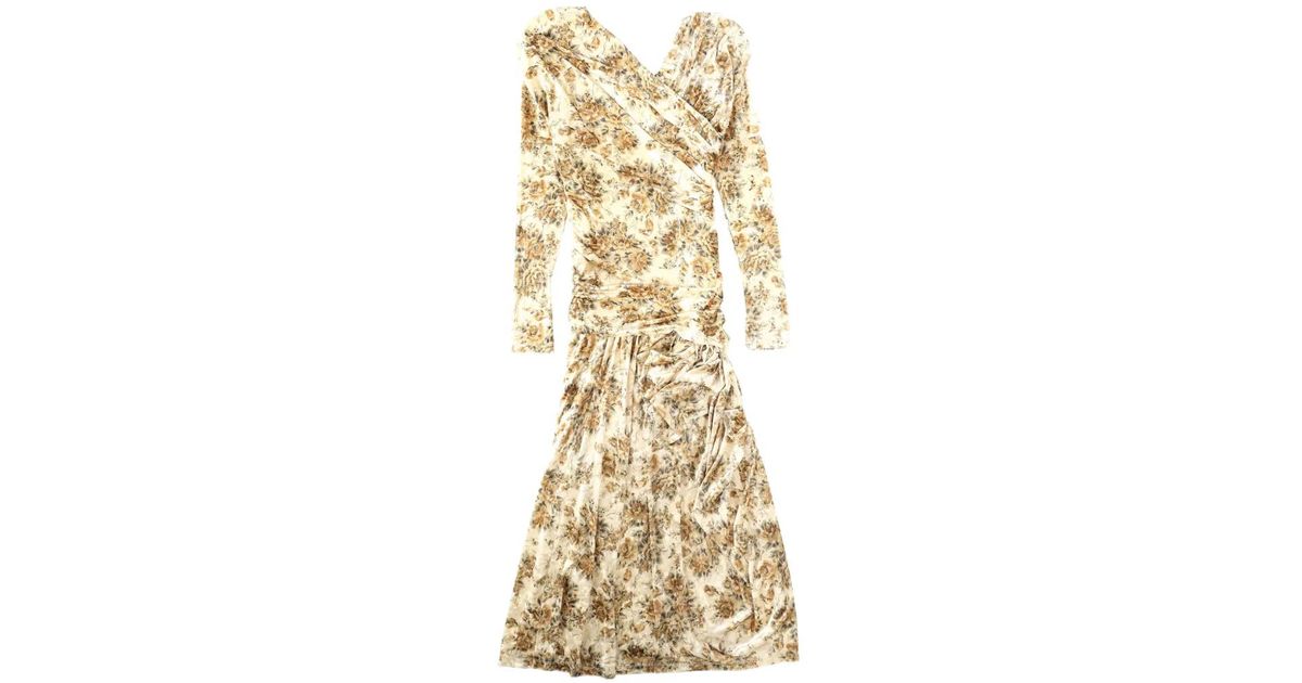 Ganni Floral-Print Long-Sleeved Dress in Metallic | Lyst Ganni Floral-Print Long-Sleeved Dress in Metallic | Lyst