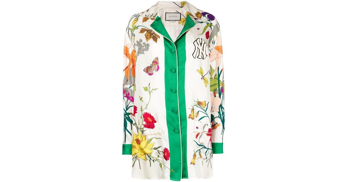 Gucci White New York Yankees Edition Floral Gothic Print Shirt Gucci