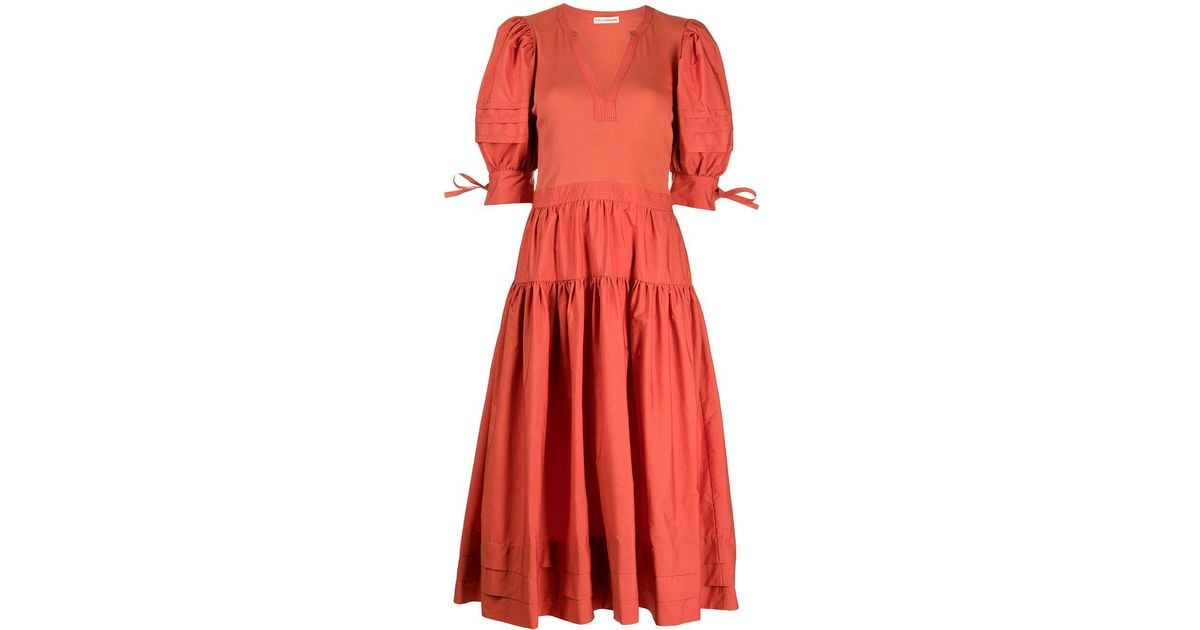 Ulla Johnson Cotton Cintia Flared Midi Dress in Orange - Lyst