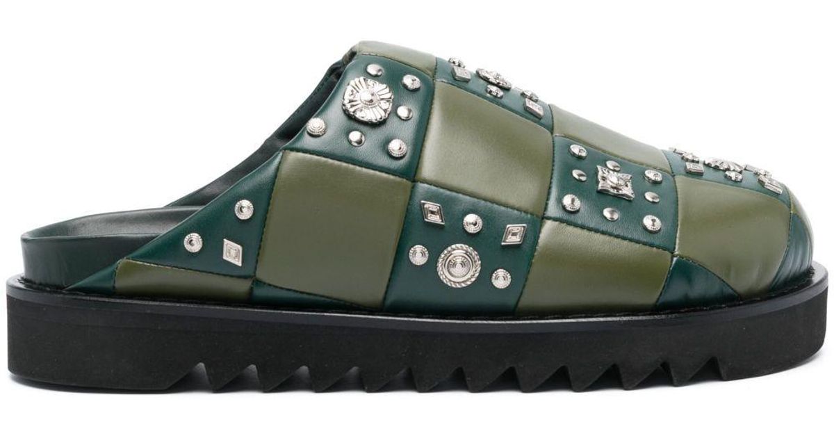Toga Virilis Checkerboard-pattern Leather Slides in Green for Men | Lyst
