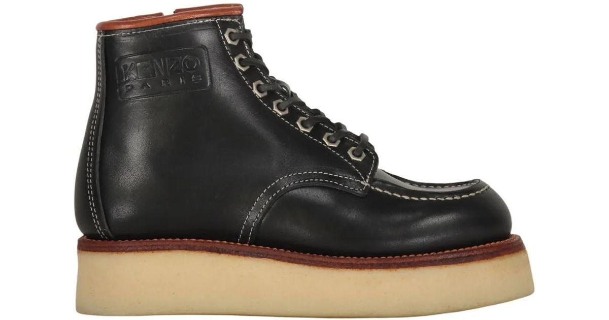 KENZO Leather Ankle Boots in Black Lyst UK