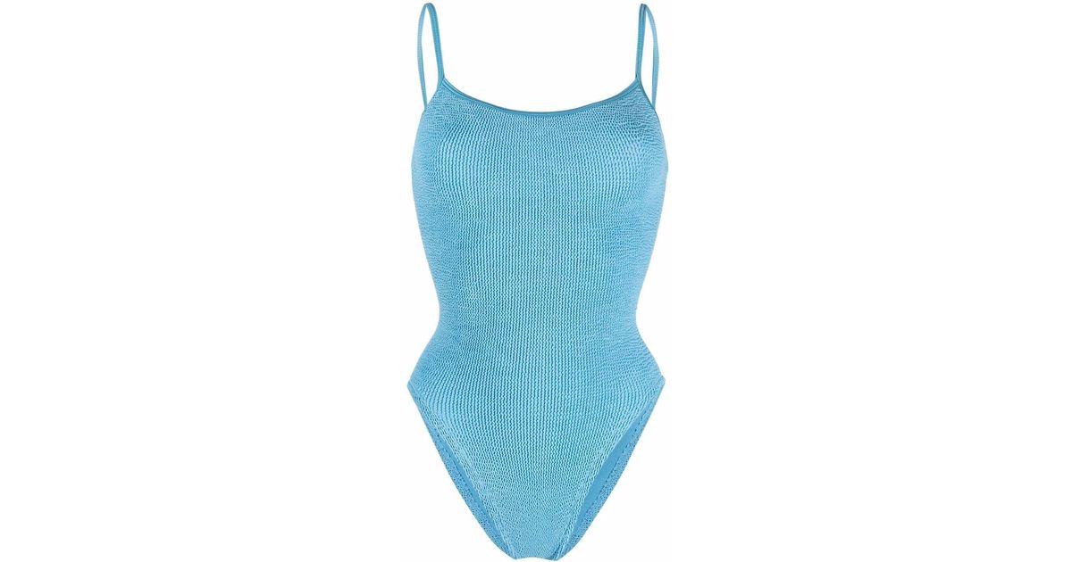 Hunza G Pamela Ribbedknit Swimsuit in Blue Lyst