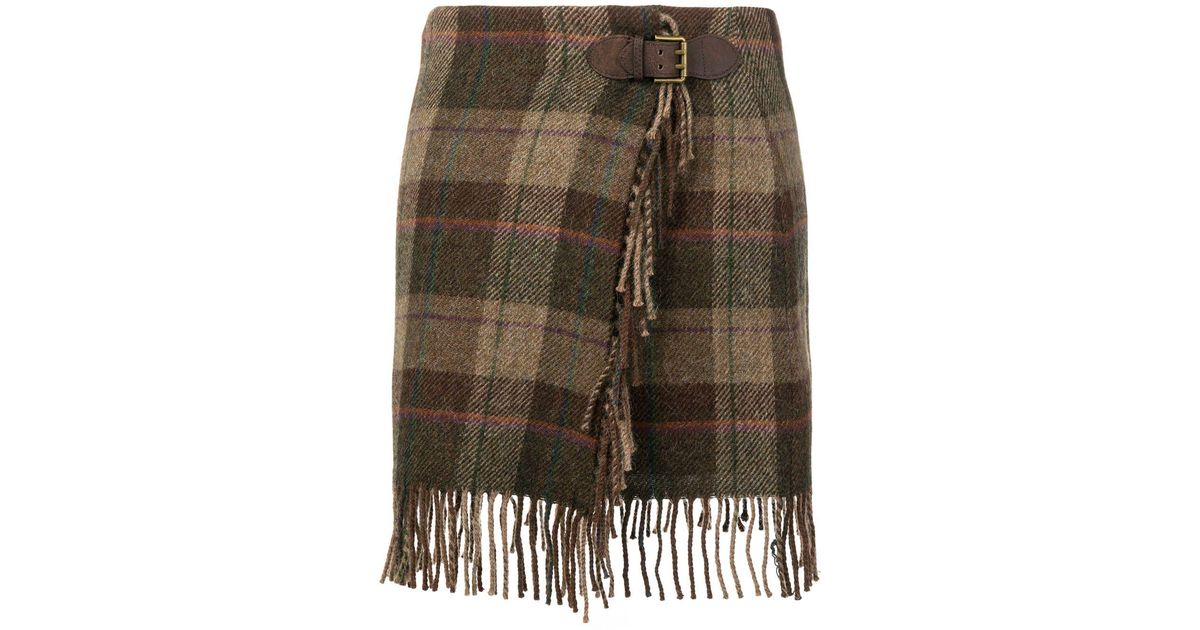 Polo Ralph Lauren Wool Plaid Wrap Skirt in Brown Lyst Australia