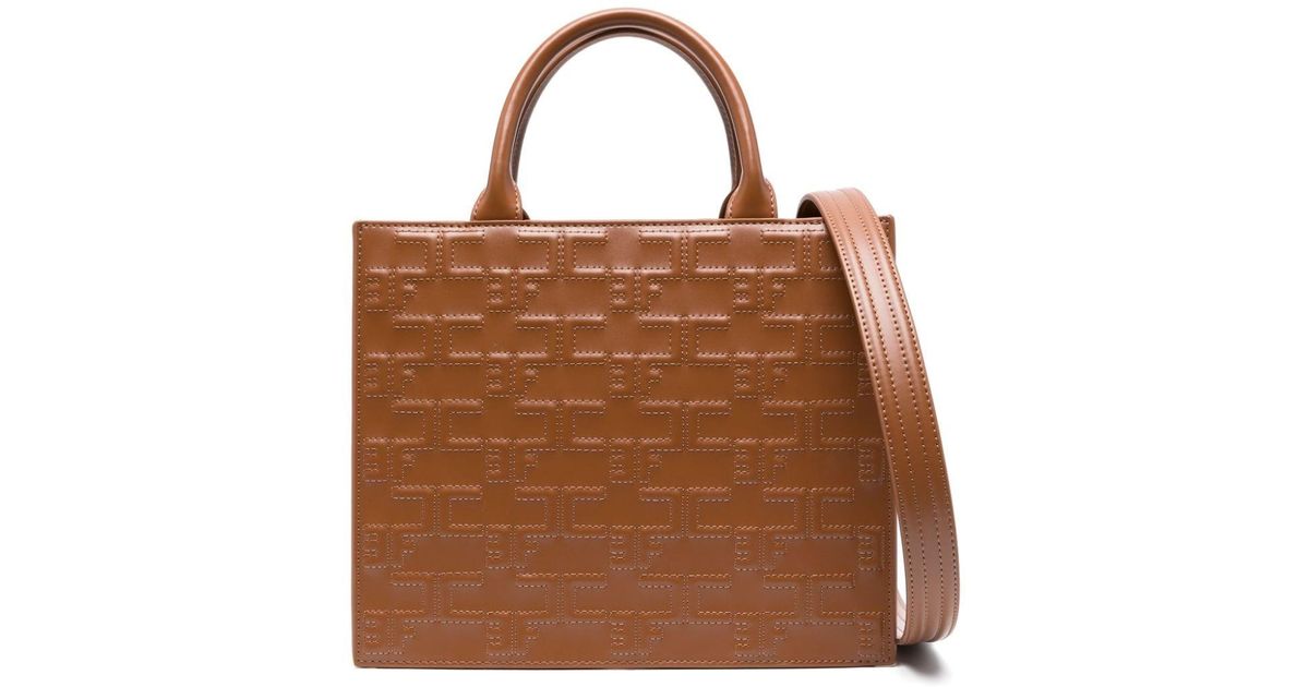 Elisabetta Franchi Logo-embossed Quilted Tote Bag in Brown