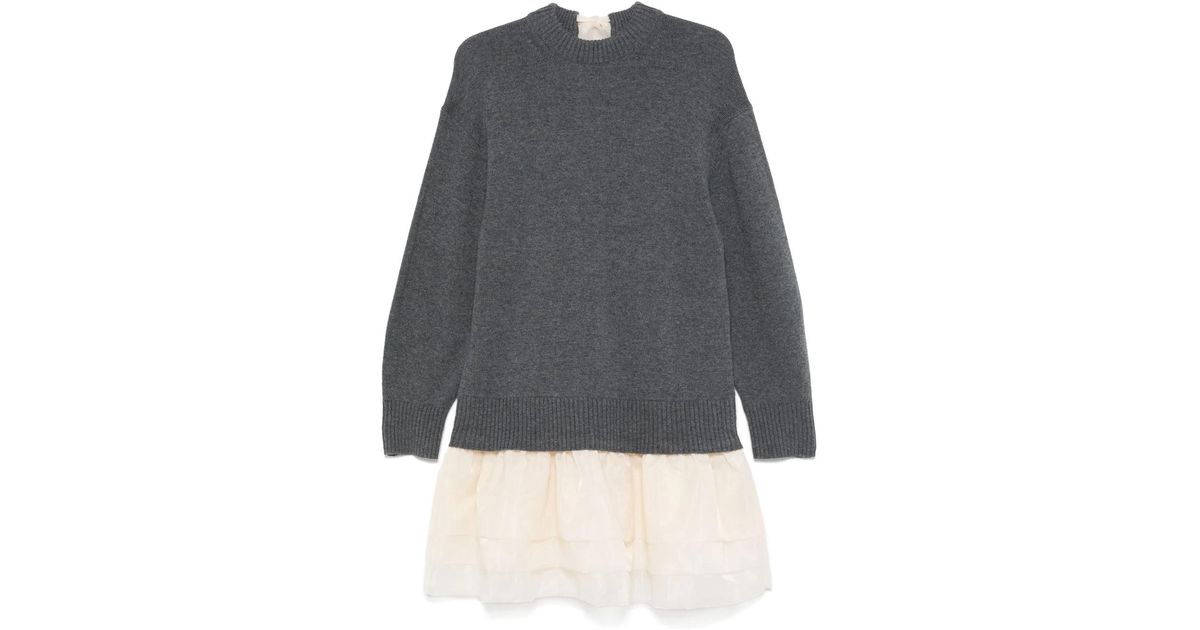 maje wool and organza dual-fabric dress Maje Wool-Organza Dual-Fabric Dress in Gray