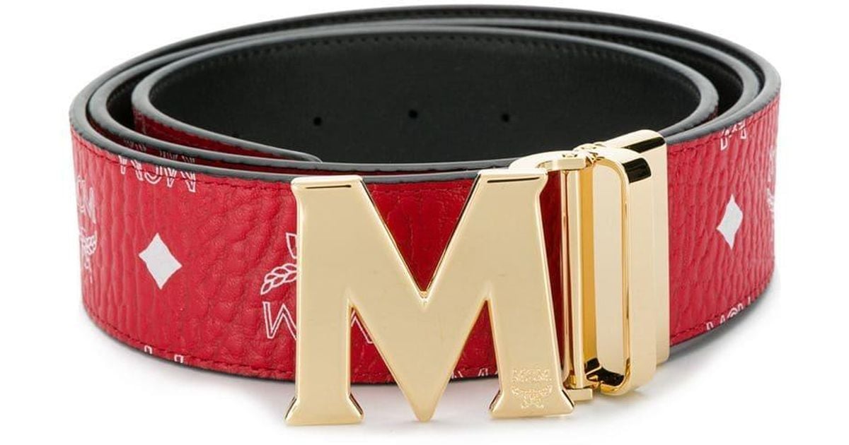 Mcm Reversible Claus Matte Monogram Belt In Red