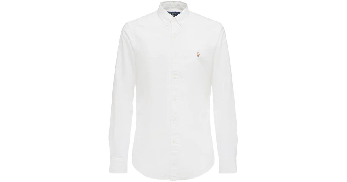 Polo Ralph Lauren Logo-Embroidery Long-Sleeve Shirt in White for Men | Lyst
