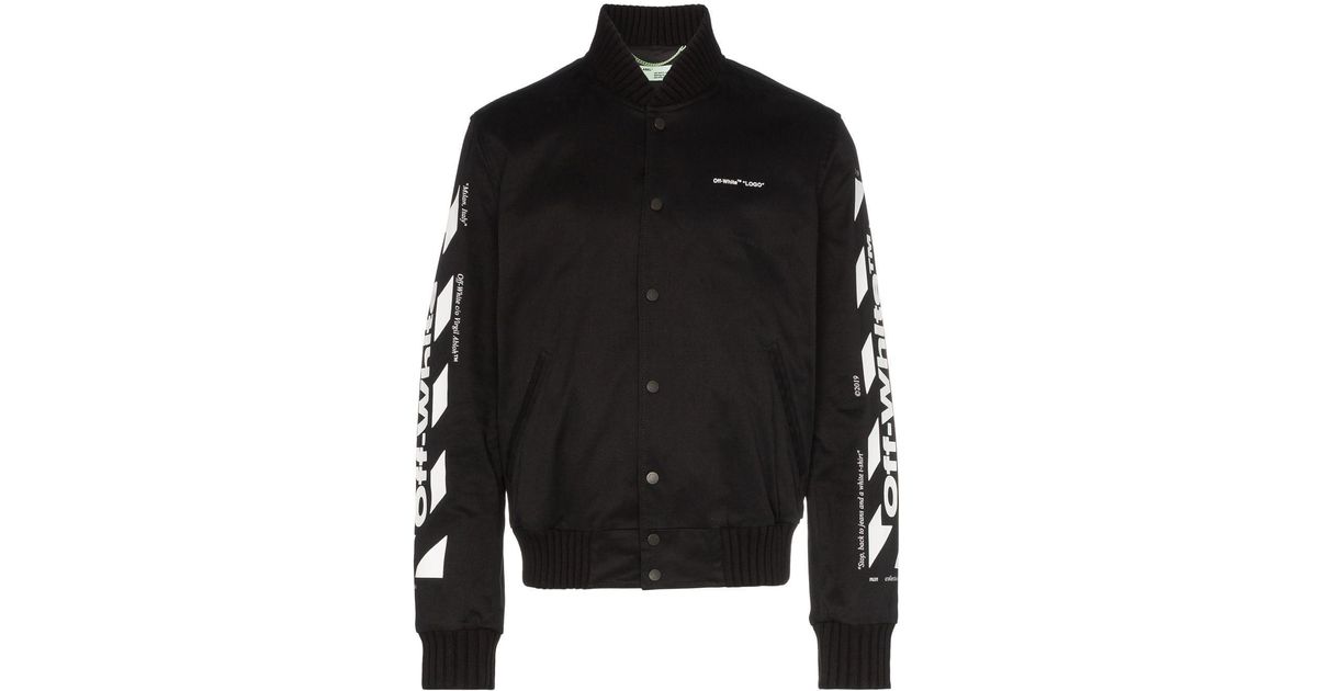 Off-White c/o Virgil Abloh Cotton Striped Sleeve Logo Print Bomber Jacket  in Black for Men | Lyst Australia