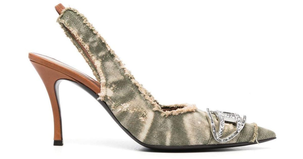 DIESEL Cotton Crystalembellished 80mm Heel Pumps in Green Lyst