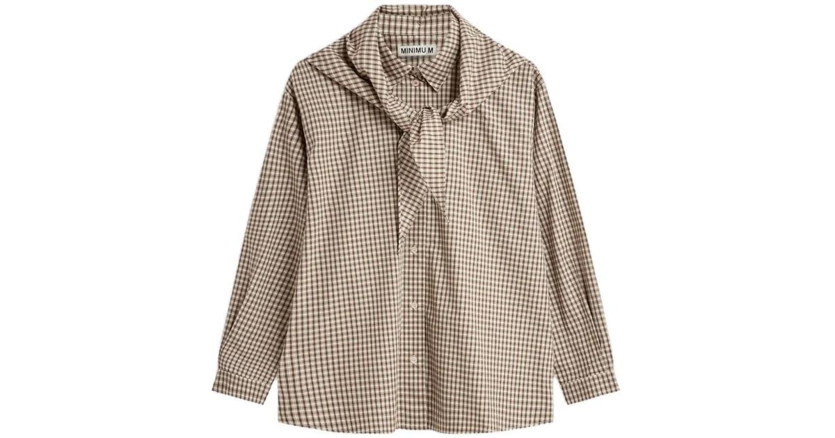 Minimum Harper Gingham-Check Tie-Detail Shirt in Natural | Lyst