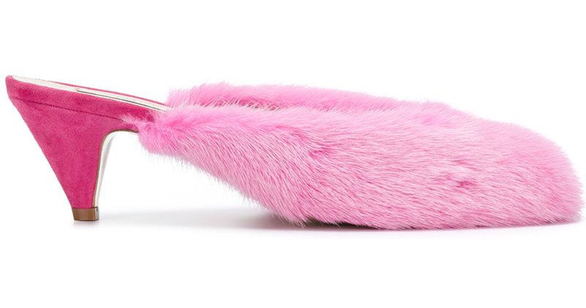 pink fur mules