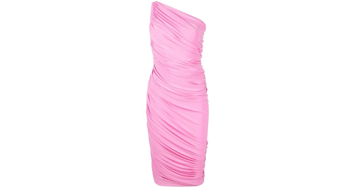 Norma Kamali One-shoulder Ruched Dress in Pink | Lyst