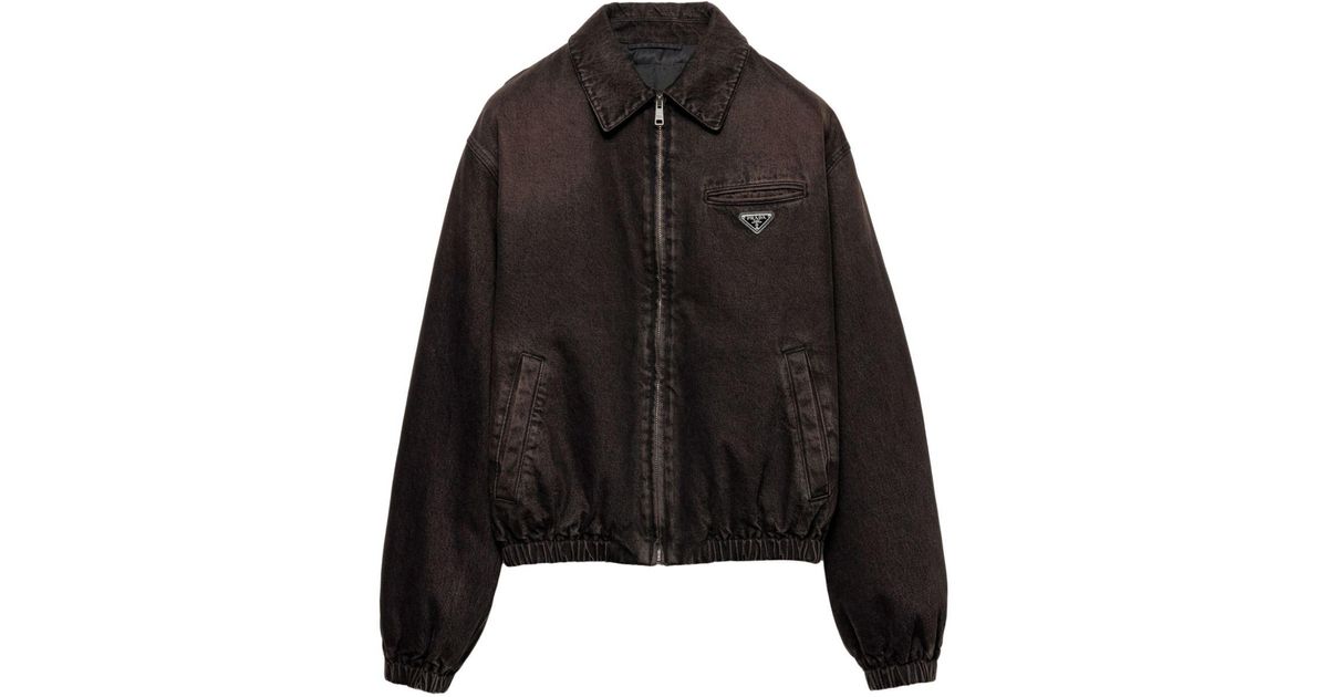 Prada Padded Denim Bomber Jacket in Black for Men | Lyst UK